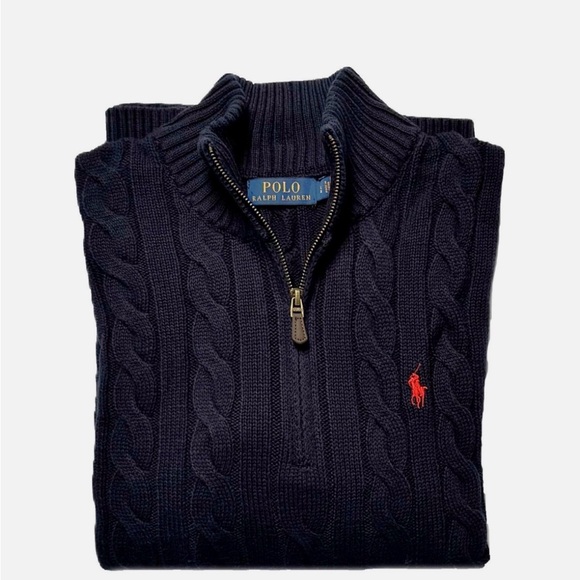 Polo Ralph Lauren Dark Blue Cable Knit Zip-Up Sweater - Picture 2 of 3